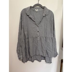 True Craft Striped Babydoll Blouse 3X Boho Peplum Flowy Tunic Top Coastal